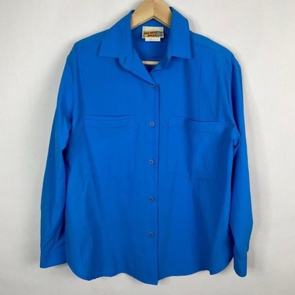 Vintage Rai Gees?Girl Comic Polyester?Button Down Pocket Shirt Blue - Picture 1 of 4